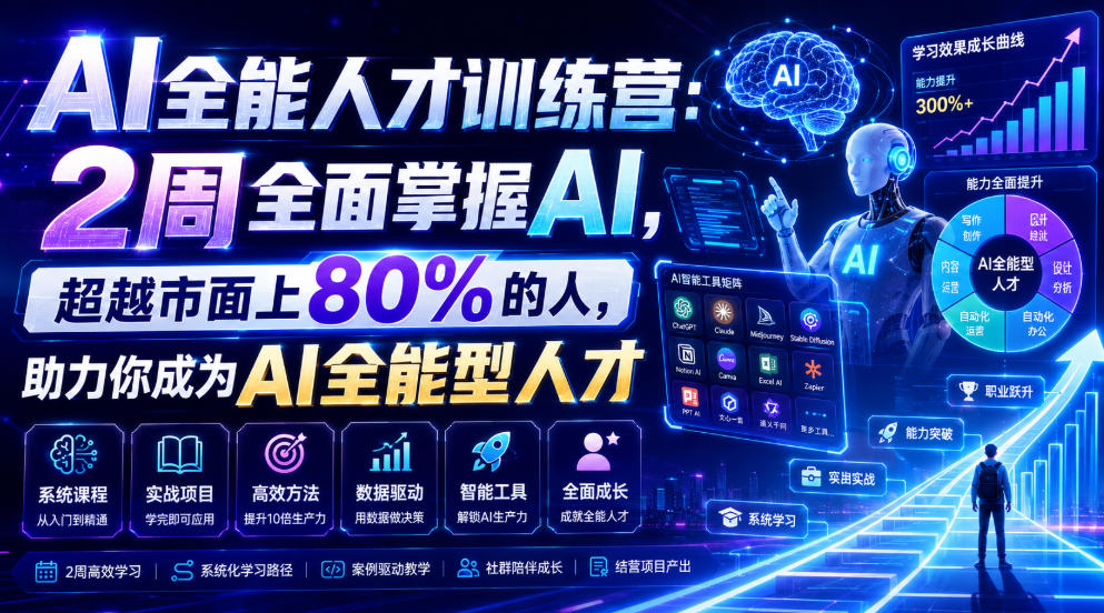 AI全能人才训练营:2周全面掌握AI,超越市面上80%的人,助力你成为AI全能型人才-云网创