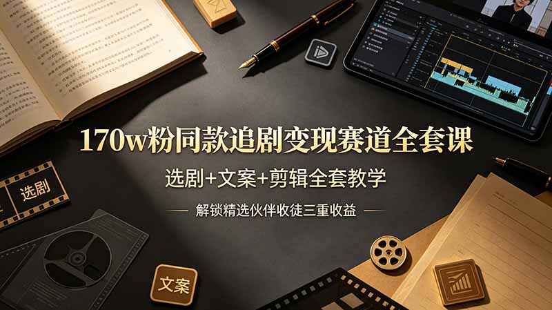170w粉博主同款追剧变现赛道全套课,选剧+文案+剪辑全套教学,解锁精选伙伴收徒三重收益-云网创