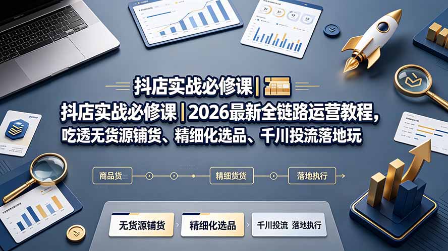 抖店实战必修课|2026最新全链路运营教程,吃透无货源铺货、精细化选品、千川投流落地玩法-云网创