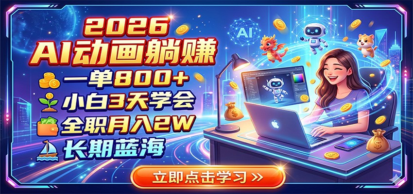 2026 AI动画躺赚:一单800+,小白3天学会,全职月入2W,长期蓝海-云网创