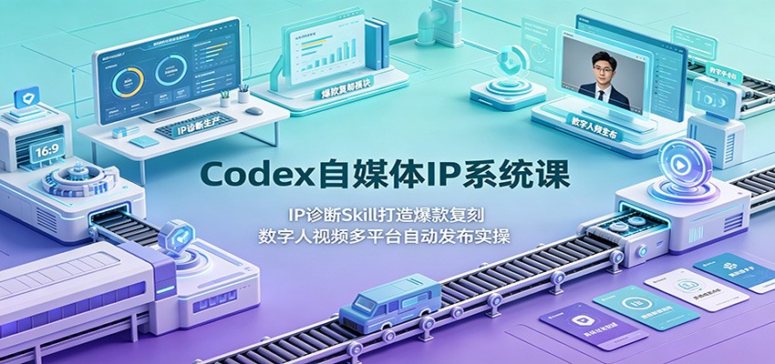 Codex自媒体IP系统课:IP诊断Skill打造爆款复刻,数字人视频多平台自动发布实操-云网创