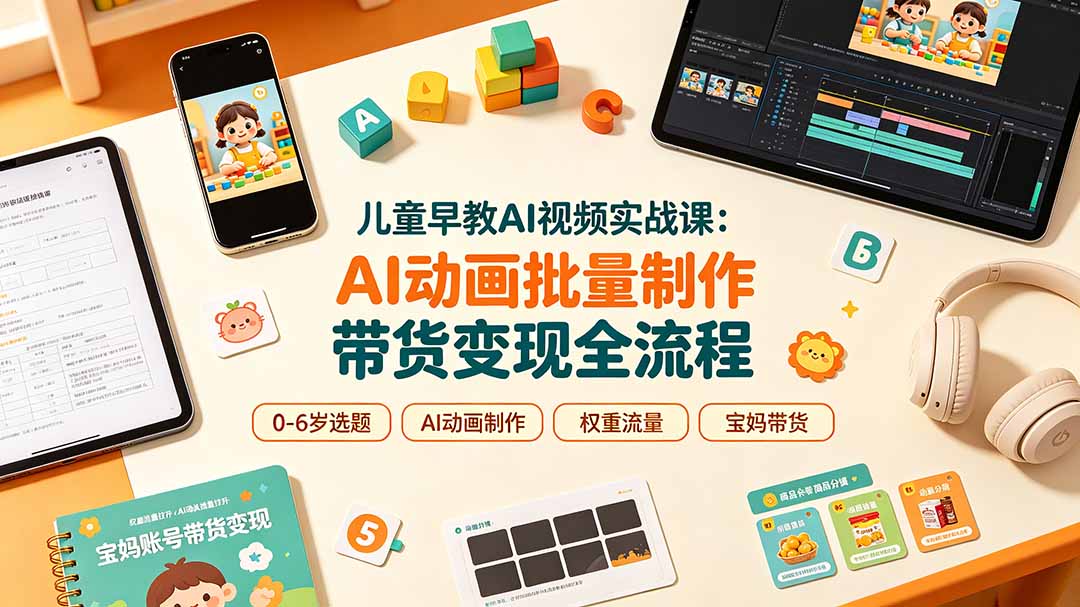 儿童早教AI视频实战课：0-6岁认知选题｜AI动画批量制作｜权重流量拉升｜宝妈账号带货变现全流程-云网创