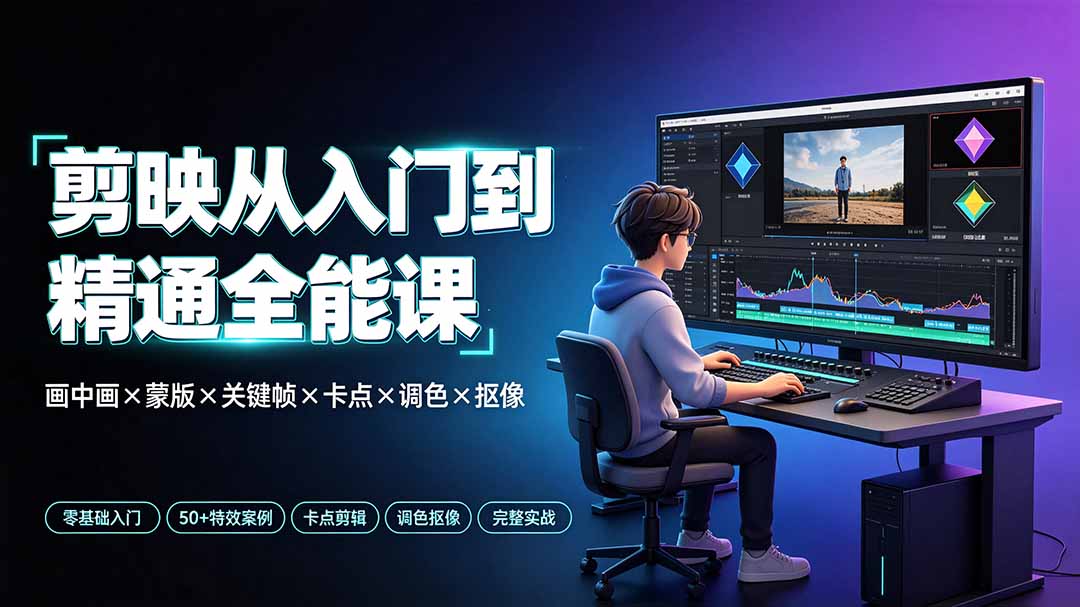 剪映从入门到精通全能课:画中画×蒙版×关键帧×卡点×调色×抠像,一站式掌握剪辑核心技能-云网创