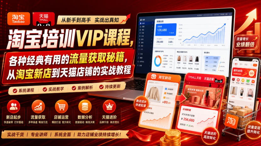 淘宝培训VIP课程，各种经典有用的流量获取秘籍，从淘宝新店到天猫店铺的实战教程(更新7月)-云网创