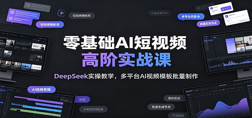 零基础AI短视频高阶实战课：DeepSeek实操教学，多平台AI视频模板批量制作-云网创