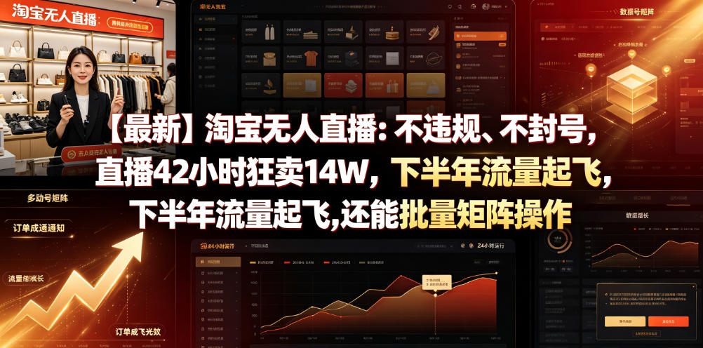 【最新】淘宝无人直播:不违规、不封号,直播42小时狂卖14W,下半年流量起飞,还能批量矩阵操作【揭秘】-云网创