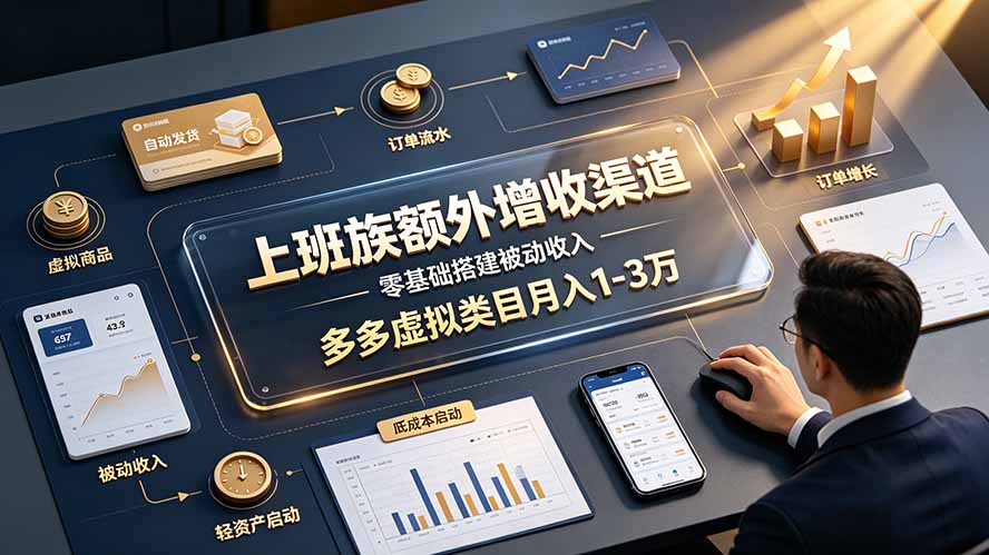 上班族额外增收渠道，零基础搭建被动收入，多多虚拟类目月入 1-3 万-云网创