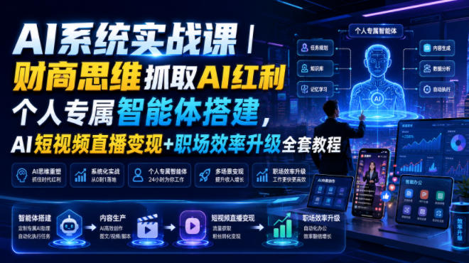 AI系统实战课|财商思维抓取AI红利|个人专属智能体搭建,AI短视频直播变现+职场效率升级全套教程-云网创