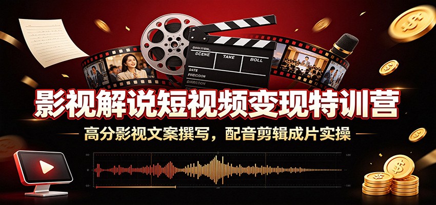 影视解说短视频变现特训营：高分影视文案撰写，配音剪辑成片实操-云网创