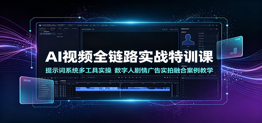 AI视频全链路实战特训课:提示词系统多工具实操,数字人剧情广告实拍融合案例教学-云网创