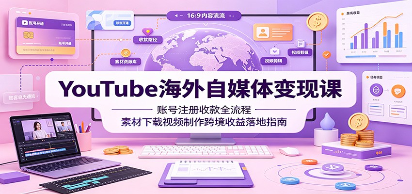 YouTube海外自媒体变现课：账号注册收款全流程，素材下载视频制作跨境收益落地指南-云网创