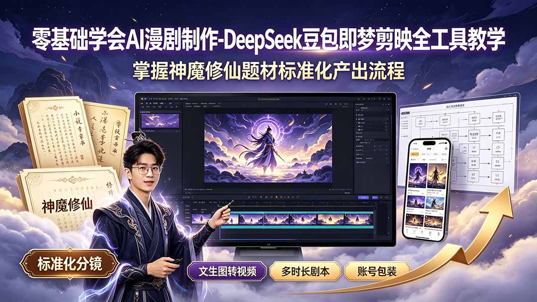 零基础学会AI漫剧制作-DeepSeek豆包即梦剪映全工具教学,掌握神魔修仙题材标准化产出流程-云网创