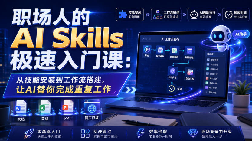 职场人的AI Skills极速入门课：从技能安装到工作流搭建，让AI替你完成重复工作-云网创