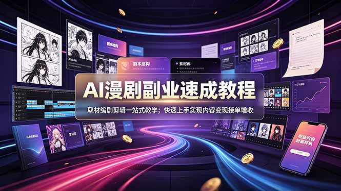 AI漫剧副业速成教程,取材编剧剪辑一站式教学;快速上手实现内容变现接单增收-云网创