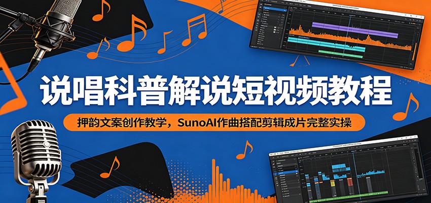 说唱科普解说短视频教程：押韵文案创作教学，SunoAI作曲搭配剪辑成片完整实操-云网创