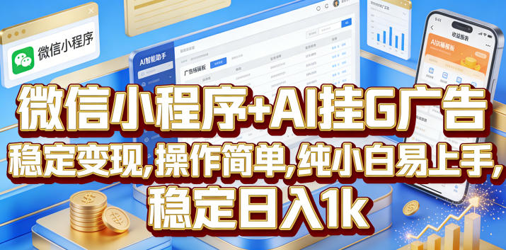 微信小程序+AI挂G广告,稳定变现,操作简单,纯小白易上手,稳定日入1k【揭秘】-云网创