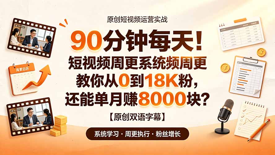 90 分钟每天！短视频周更系统教你从 0 到 18K 粉，还能单月赚 8000 块？【原创双语字幕】-云网创