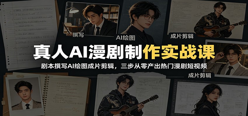 真人AI漫剧制作实战课：剧本撰写AI绘图成片剪辑，三步从零产出热门漫剧短视频-云网创