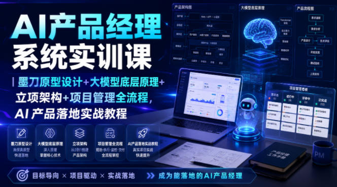 AI产品经理系统实训课｜墨刀原型设计+大模型底层原理+立项架构+项目管理全流程，AI产品落地实战教程-云网创
