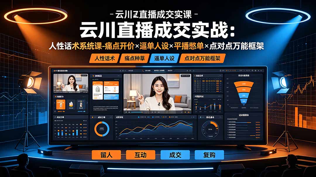 云川直播成交实战:人性话术系统课-痛点种草×塑品开价×逼单人设×平播憋单×点对点万能框架-云网创