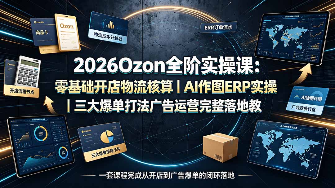 2026Ozon全阶实操课：零基础开店物流核算｜AI作图ERP实操｜三大爆单打法广告运营完整落地教程-云网创