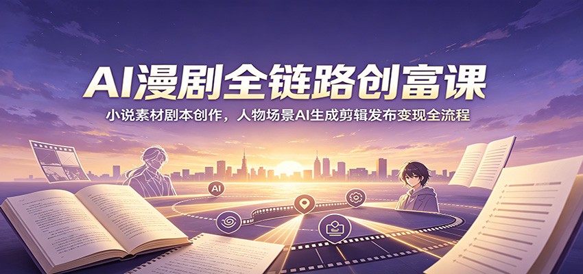 AI漫剧全链路创富课:小说素材剧本创作,人物场景AI生成剪辑发布变现全流程-云网创