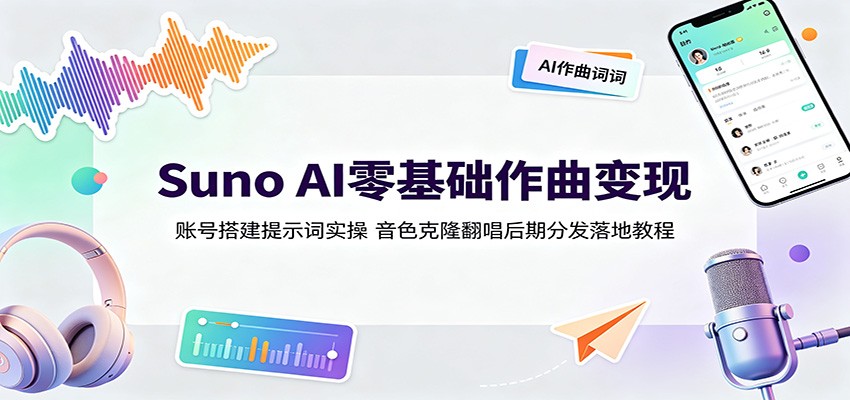 Suno AI零基础作曲变现:账号搭建提示词实操,音色克隆翻唱后期分发落地教程-云网创