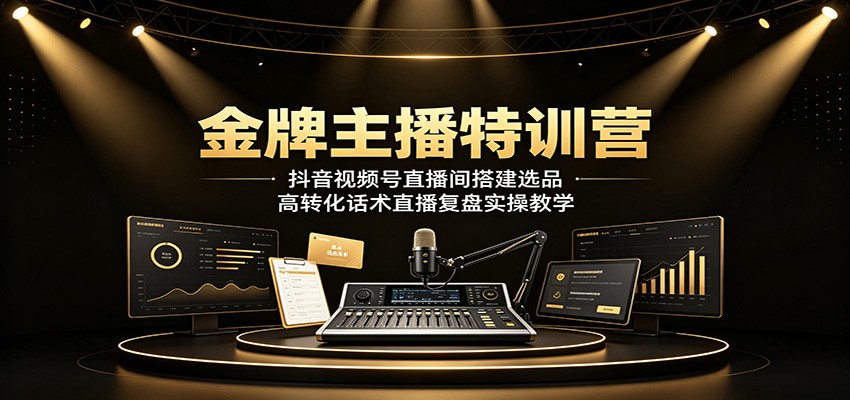 金牌主播特训营：抖音视频号直播间搭建选品，高转化话术直播复盘实操教学-云网创
