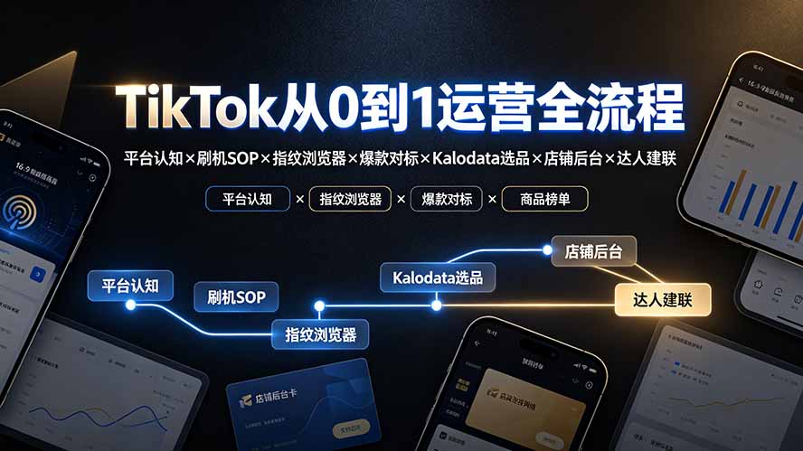 TikTok从0到1运营全流程：平台认知×刷机SOP×指纹浏览器×爆款对标×Kalodata选品×店铺后台×达人建联-云网创