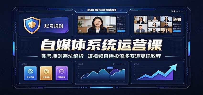 自媒体系统运营课：账号规则避坑解析，短视频直播投流多赛道变现教程-云网创