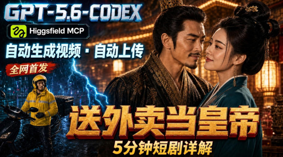 GPT-5.6 Codex+Higgsfield MCP：一条指令生成5分钟短剧并自动上传YouTube(油管)-云网创