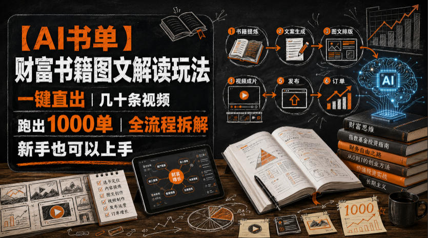 【AI书单】财富书籍图文解读玩法，一键直出，几十条视频，跑出1000单，全流程拆解，新手也可以上手-云网创