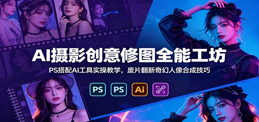 AI摄影创意修图全能工坊:PS搭配AI工具实操教学,废片翻新奇幻人像合成技巧-云网创