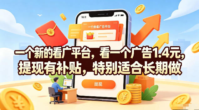 一个新的看广平台,看一个广告1.4元,提现有补贴,特别适合长期做【揭秘】-云网创