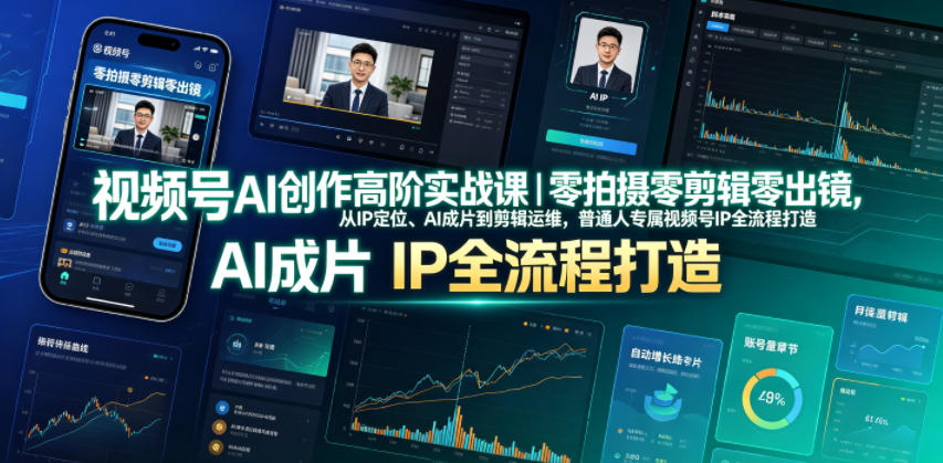 视频号AI创作高阶实战课|零拍摄零剪辑零出镜,从IP定位、AI成片到剪辑运维,普通人专属视频号IP全流程打造-云网创
