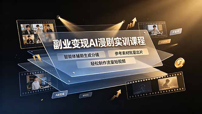 副业变现AI漫剧实训课程，智能体辅助生成分镜，参考素材批量出片，轻松制作流量短视频-云网创
