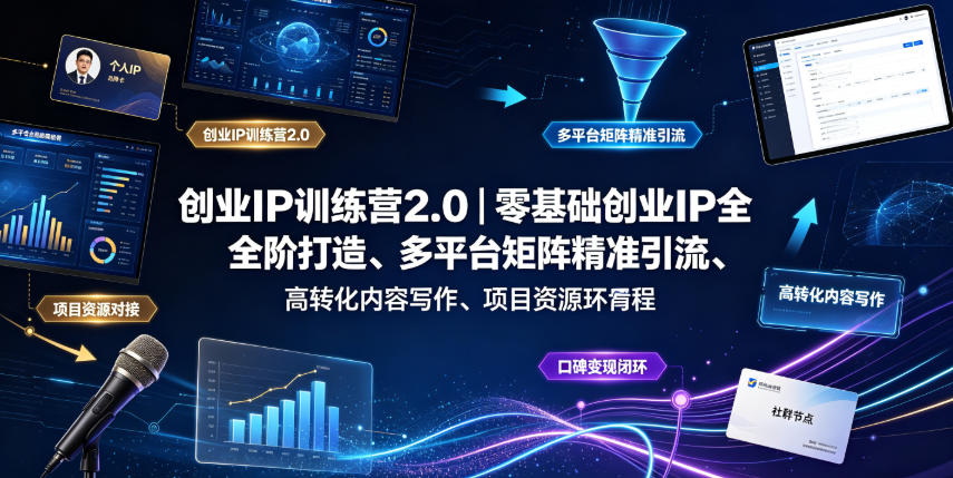 创业IP训练营2.0|零基础创业IP全阶打造、多平台矩阵精准引流、高转化内容写作、项目资源对接与口碑变现闭环课程-云网创