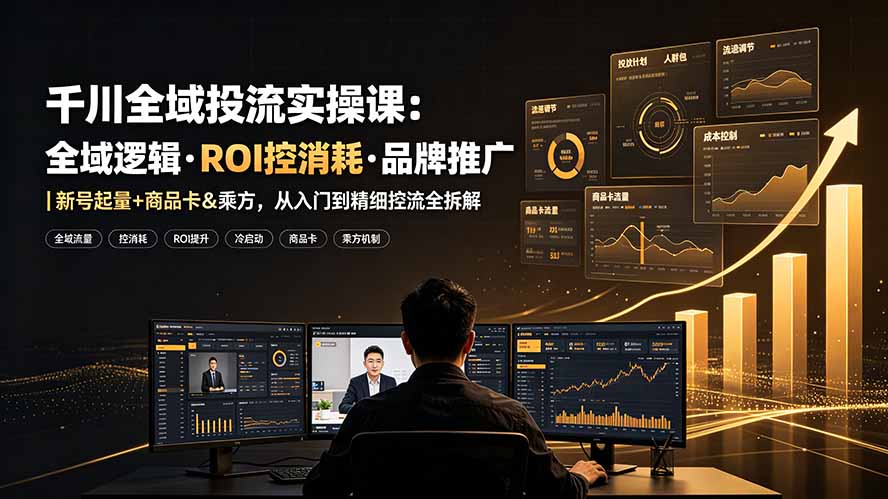 千川全域投流实操课：全域逻辑·ROI控消耗·品牌推广｜新号起量+商品卡&乘方，从入门到精细控流全拆解-云网创