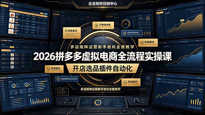 2026拼多多虚拟电商全流程实操课，开店选品插件自动化，多店矩阵运营新手避坑全套教学-云网创