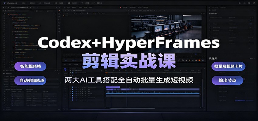 Codex+HyperFrames剪辑实战课：两大AI工具搭配全自动批量生成短视频-云网创