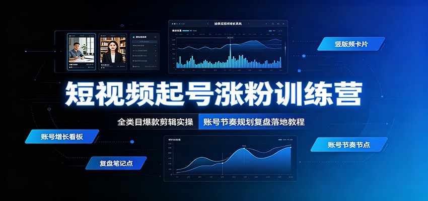 短视频起号涨粉训练营：全类目爆款剪辑实操，账号节奏规划复盘落地教程-云网创