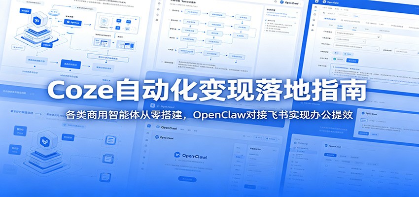 Coze自动化变现落地指南：各类商用智能体从零搭建，OpenClaw对接飞书实现办公提效-云网创