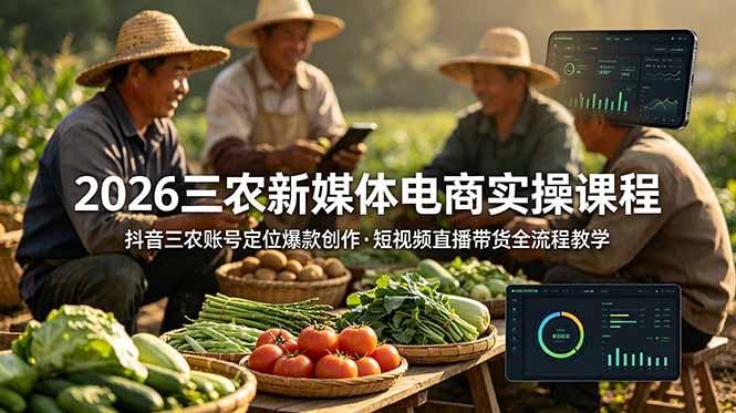 2026三农新媒体电商实操课程：抖音三农账号定位爆款创作，短视频直播带货全流程教学-云网创