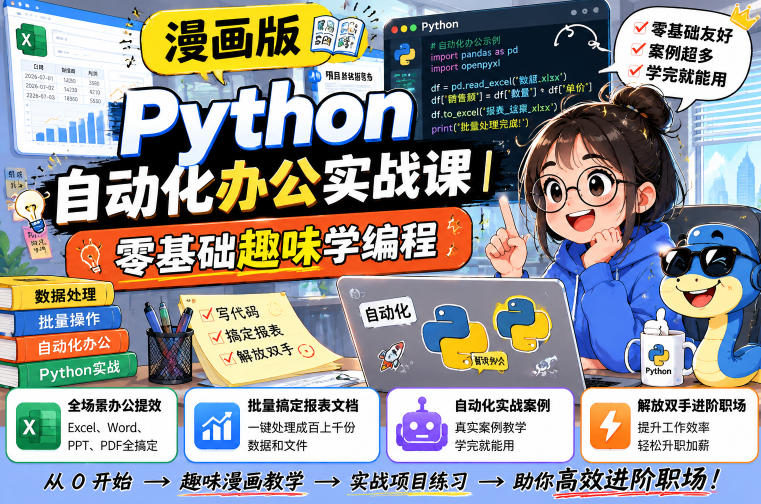 漫画版Python自动化办公实战课|零基础趣味学编程,全场景办公提效、批量搞定报表文档、解放双手进阶职场-云网创