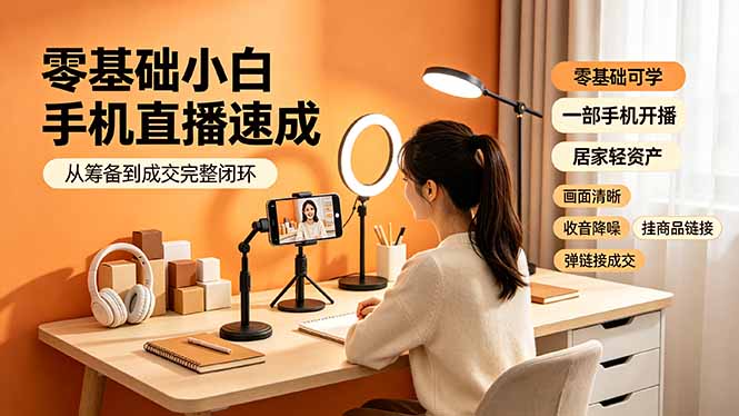 零基础小白手机直播速成,从筹备到成交完整闭环,适配苹果安卓系统,解决杂音卡顿留人难问题-云网创