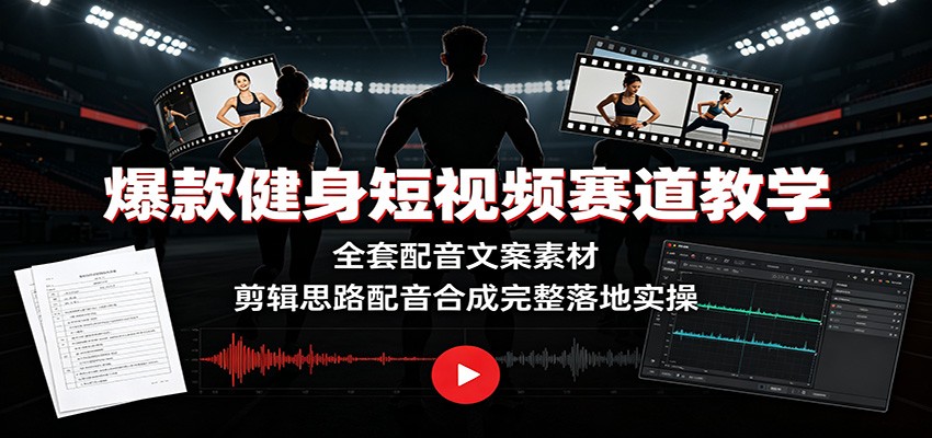 爆款健身短视频赛道教学：全套配音文案素材，剪辑思路配音合成完整落地实操-云网创